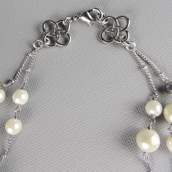 Stella & Dot | RARE Silver Glass Pearl Pavé Crystal Encrusted Madeline N… - Picture 8 of 11